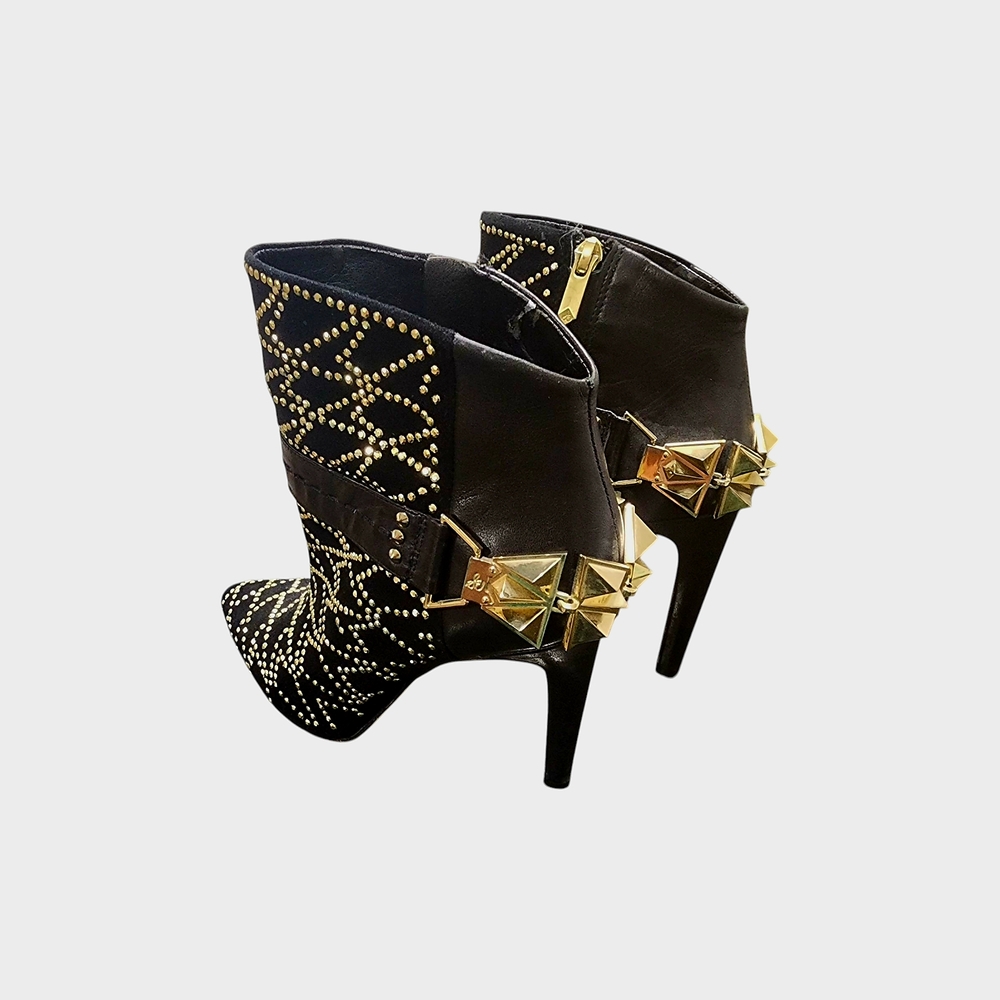 Sold!!!am Edelman sz.6 Studded Black and Gold Leather/Suede Women's Ankle Boots - Picture 7 of 16